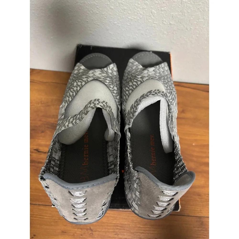 Bernie Mev Hallie Silver Grey Woven Wedge Sandals Size 38 US 7.5-8